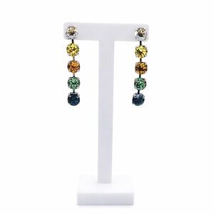 Handmade Swarovski crystal 5-Stone Dangle Earrings | Rainbow Statement  Drop w